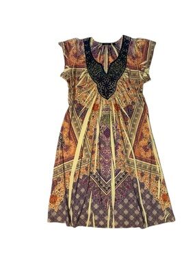 Apt. 9 Multi-Color Paisley Midi Dress with Black Beaded Yoke
